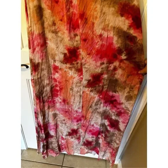 NWT Entro Tie Dye Sleeveless Rayon Lined Colorful Maxi Dress Women Size L - Picture 11 of 12